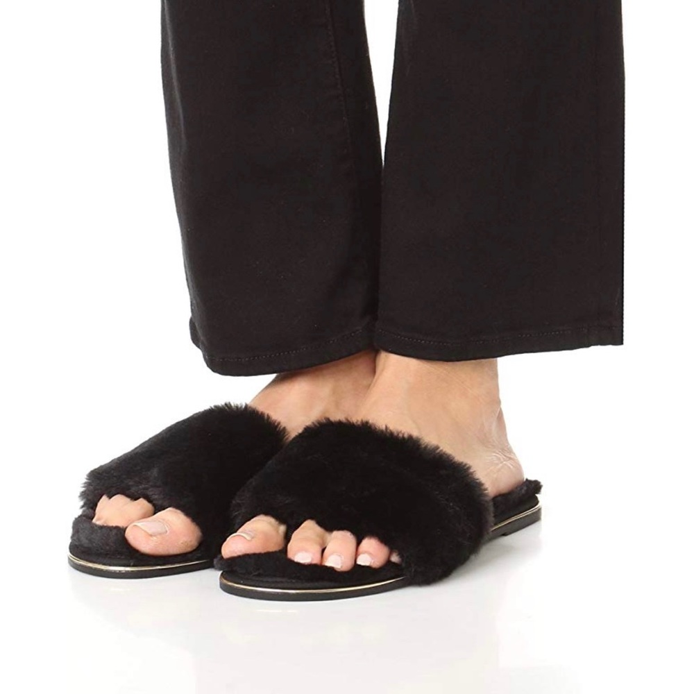 Yosi Samra Women’s Faux Fur Slides, Black, Size 8